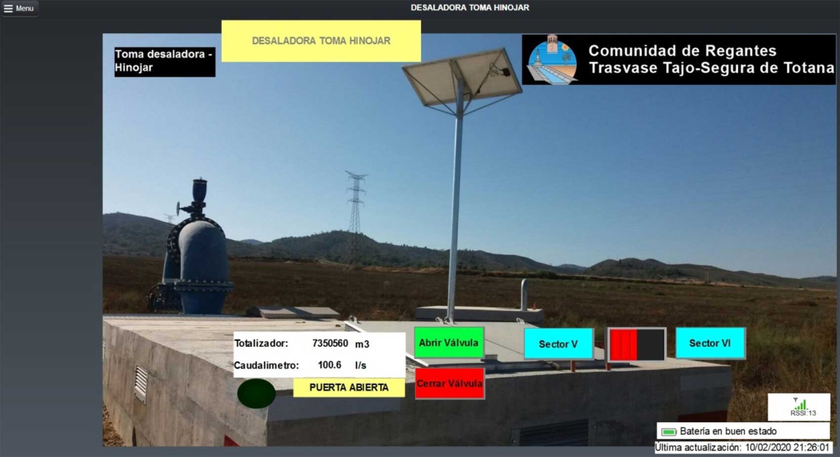 Figura 2. Interface del SCADA de la Comunidad de Regantes Trasvase Tajo-Segura de Totana (Murcia)