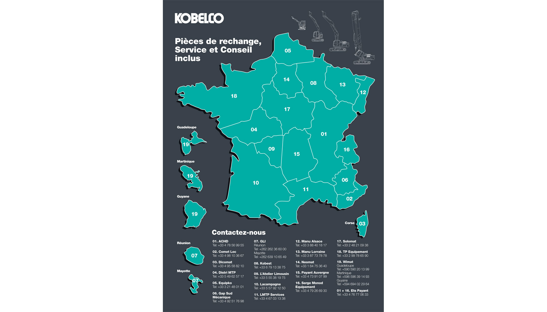 Red de distribucin de Kobelco Construction Machinery Europe en Francia