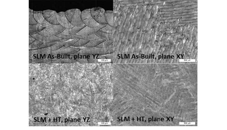 Figura 7. Microestructuras obtenidas mediante microscpico ptico antes y despus del tratamiento trmico, planos XY e YZ...