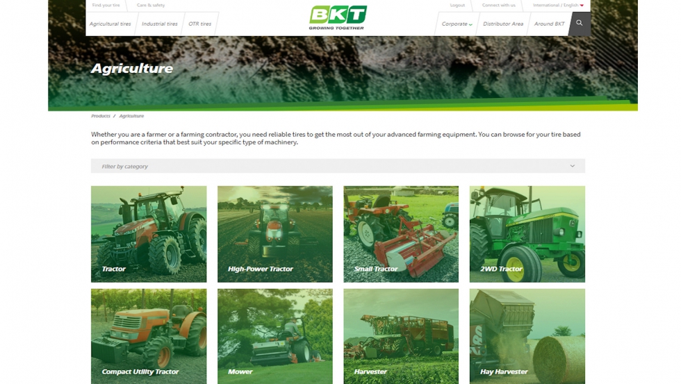 Espacio dedicado al sector agrcola en la renovada web de BKT