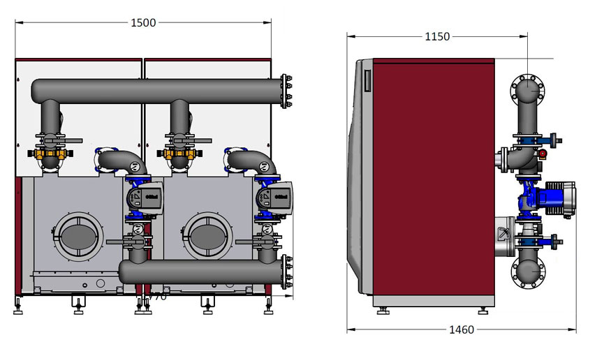  3. Dimensiones del conjunto de ambas calderas y el Kit Hidrulico