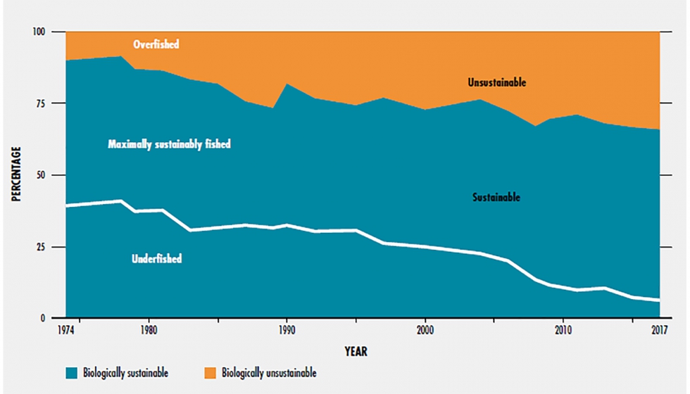 Evoluciones del tipo de pesca de captura: 1974-2017. Fuente: FAO