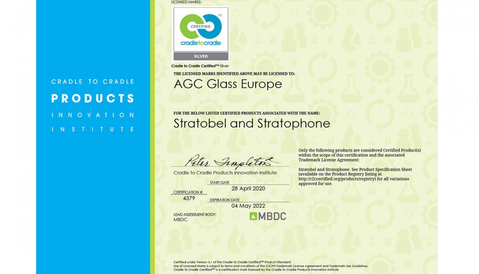 Certificado Cradle to Cradle Plata para los vidrios Stratobel y Stratophone
