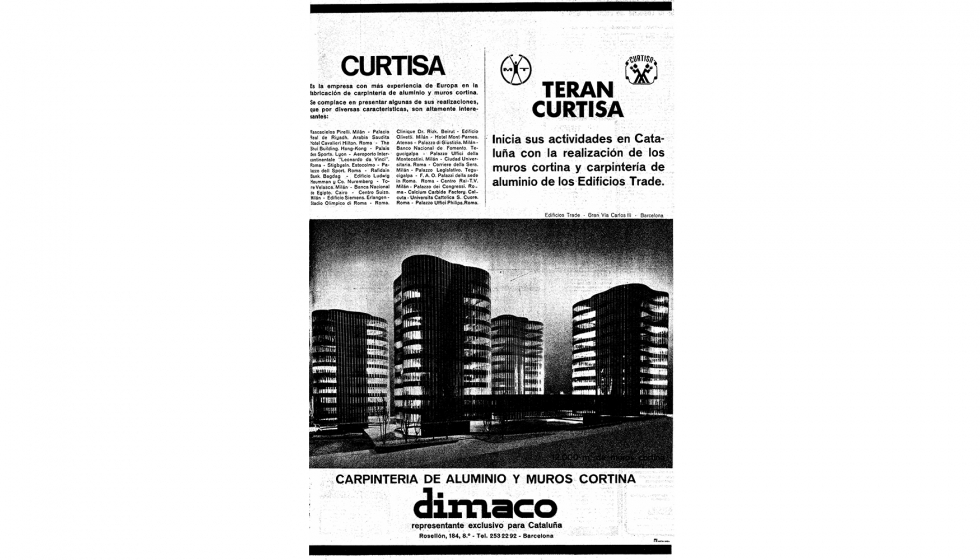 12. Publicidad de la empresa italiana Curtisa, que fabric y mont el muro cortina de los edificios Trade. La Vanguardia Espaola, 14 enero 1968...