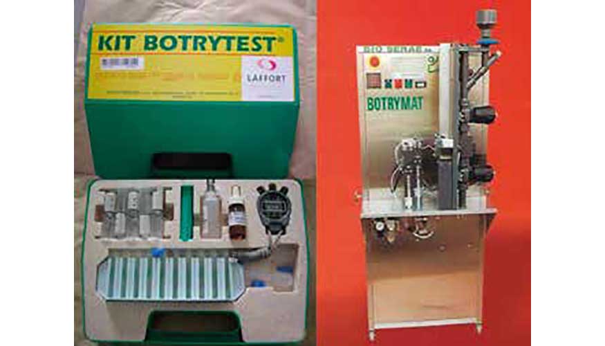 Mtodos colorimtricos para determinar lacasa. Izquierda: Botrytest. Derecha: imagen del Botrymat
