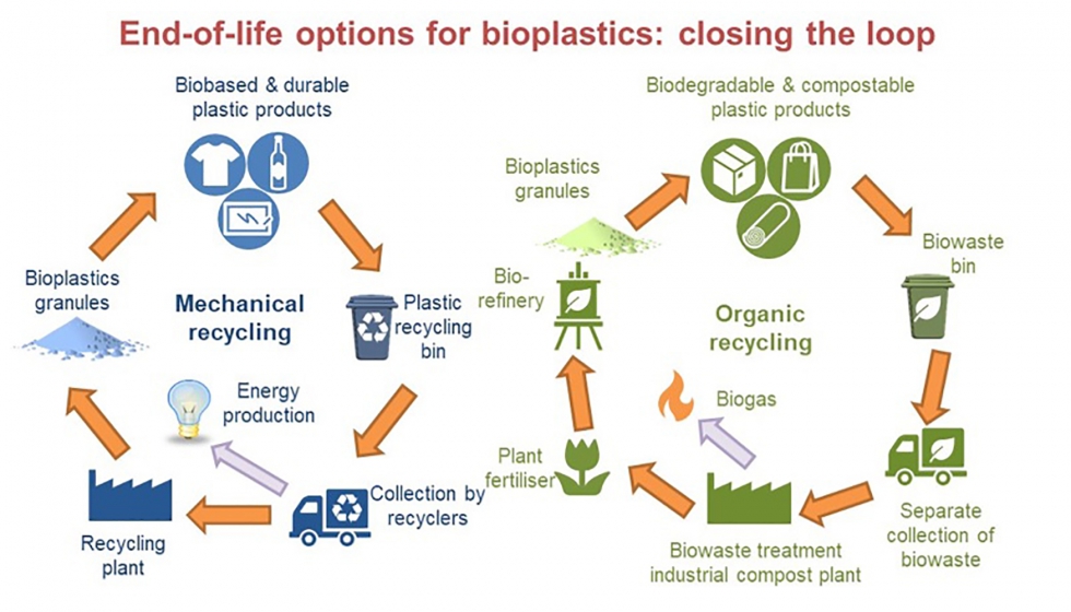 Opciones para el final de la vida til de los bioplsticos: opciones separadas para los bioplsticos biodegradables y no biodegradables...