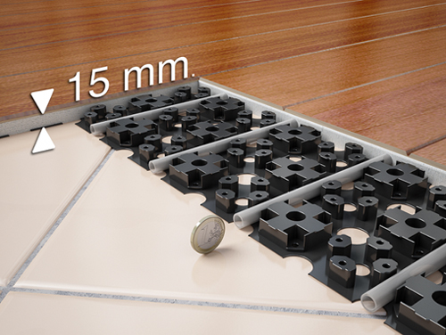 El sistema Mini de suelo radiante tiene un peso y altura mnimos, tan slo 1 cm y puede ser instalado sobre el pavimento antiguo...