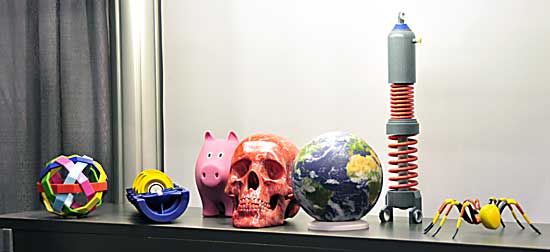 A collection of parts manufactured by 3D printers