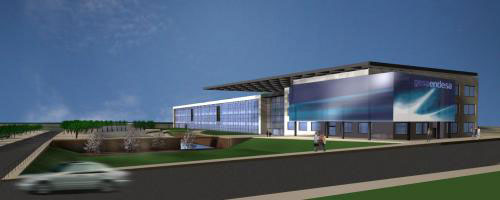 La nueva sede Gesa-Endesa se compone de dos edificios: uno principal para oficinas y otro que ser� destinado a servir como Centro de Control...