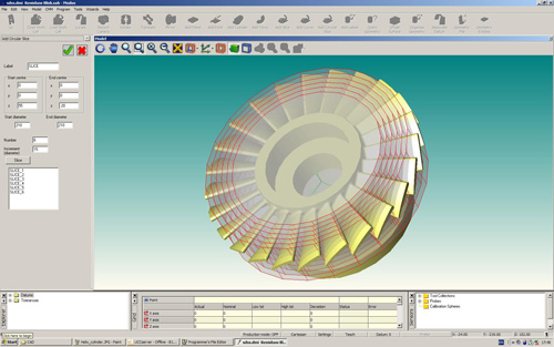 A 'blisk' CAD model showing the trajectory of measurement