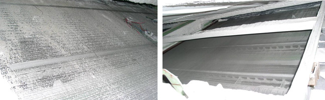 Motores a contrapesos(a la izquierda) y cabezales electromagn�ticos. Superficie de cribado despu�s de 3 meses de funcionamiento en continuo...