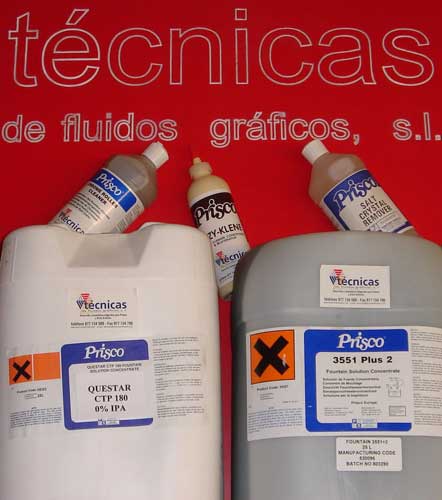 Algunos de los productos de Prisco, comercializados por Tcnicas de Fluidos Grficos