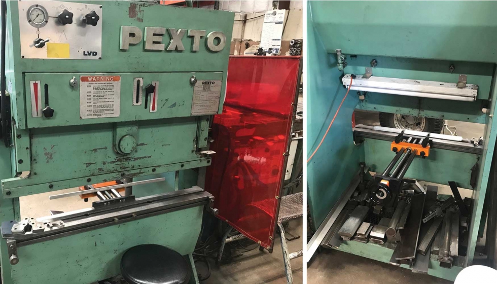 Perfex Industries de Canad envi dos fotos a Metalmaq mostrando el tope manual RPS-500/2 instalado en su plegadora Pexto...