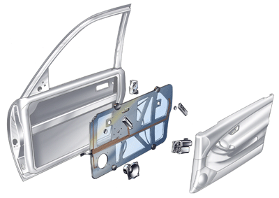 Una 'simple' puerta de automvil contiene en su interior numerosas piezas, muchas de ellas inyectadas