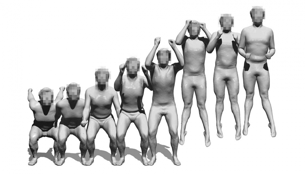 Secuencia de avatares que muestra el movimiento del cuerpo en 3D