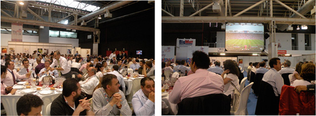 During the fair the exhibitors and visitors had dinner in the room watching the finals of the Champions League on a big screen and the next day...