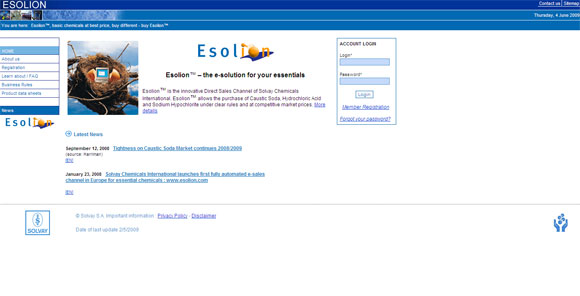 Esolion, sales platform 'on-line' created by Solvay Chemicals International in early 2008