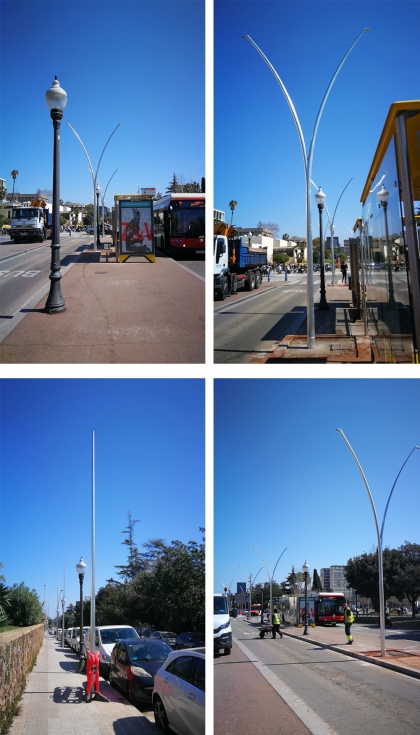 Lateral Norte de la Diagonal (Barcelona), cambio de las farolas 'Gran Va'