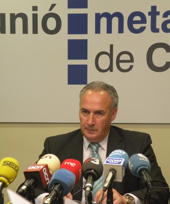 Antoni Marsal, presidente de la Uni Metallrgica de Catalunya, durante su intervencin esta maana ante los medios
