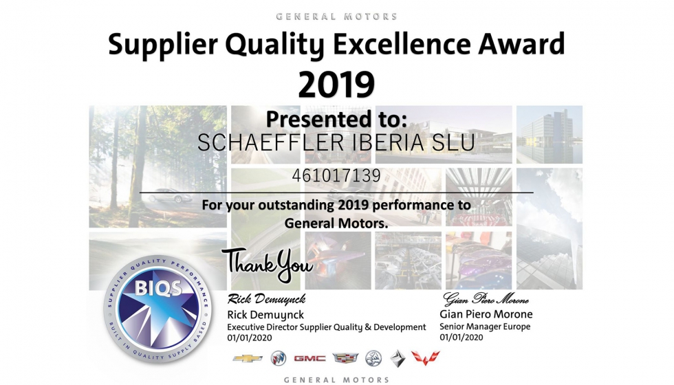 GM Supplier Award de Schaeffler Iberia S.L.U.