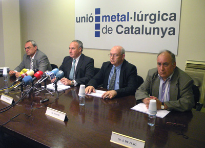 De izquierda a derecha: Estanislau Grau, Antoni Marsal, Josep Sans y Jordi de Grau, durante su comparecencia ante los medios...