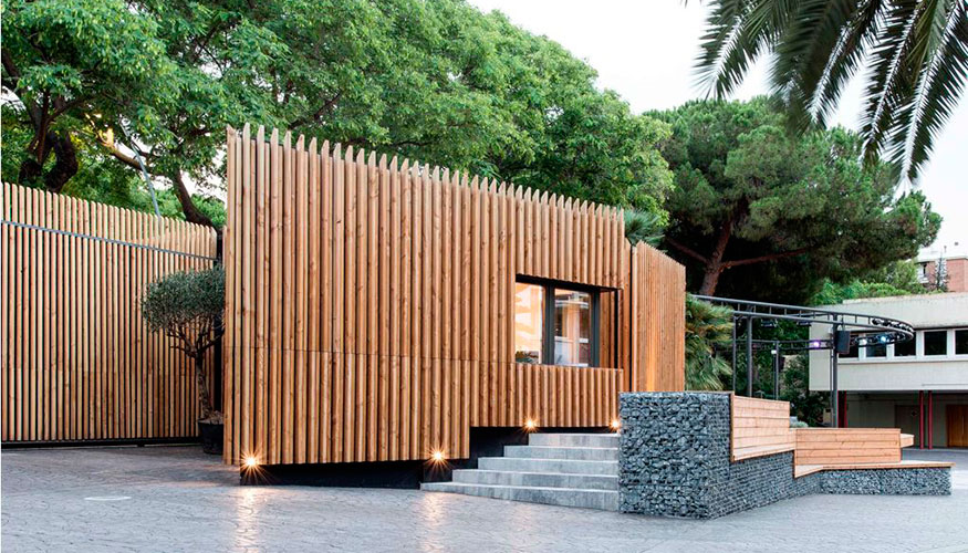 Pabellones de acceso al Liceo Francs de Barcelona construidos con el sistema de entramado ligero de madera de Arquima...