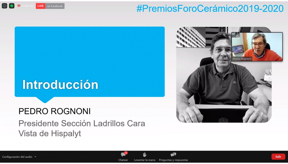 Presentacin de Pedro Rognoni, presidente de la seccin de ladrillo cara vista, promotora del Foro Cermico