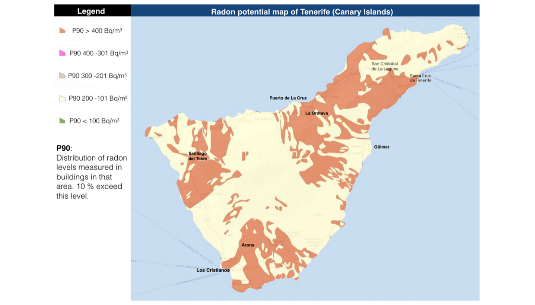 Figura 3. Mapa de concentracin de radn de la isla de Tenerife. Fuente: CSN
