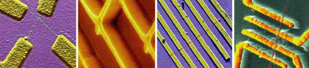 Tres de las cuatro fotos muestran el NTC enlazando electrodos. Donald Bethune, de IBM