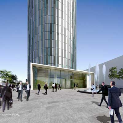 Imagen virtual del proyecto Sky Tower, en el complejo Floreasca City de Bucarest