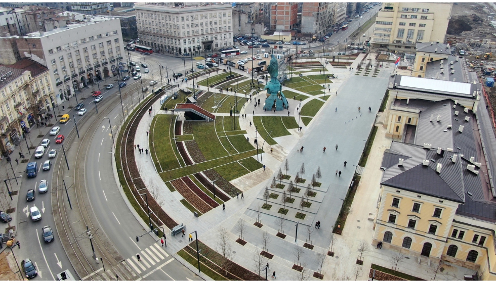 Aspecto de la Gran Plaza Savski de Belgrado tras la rehabilitacin realizada por el estudio de arquitectura Fenwick Iribarren...