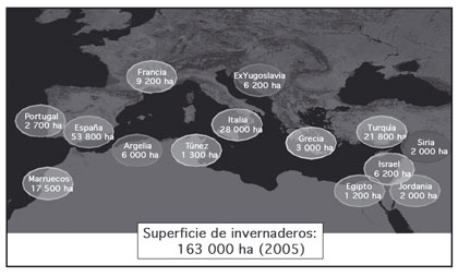 Figure 2: Distribution of the greenhouses in the Mediterranean basin