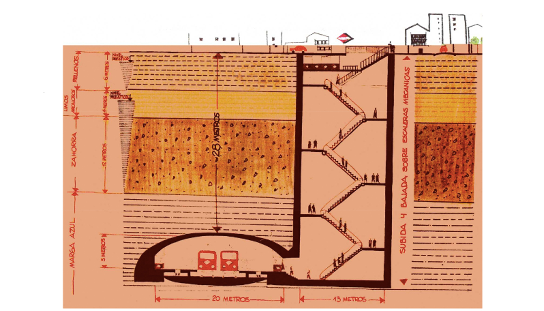 Estacin del metro profundo segn el Plan decenal del Ayuntamiento de Sevilla de 1968 (Plcido lvarez Fidalgo)