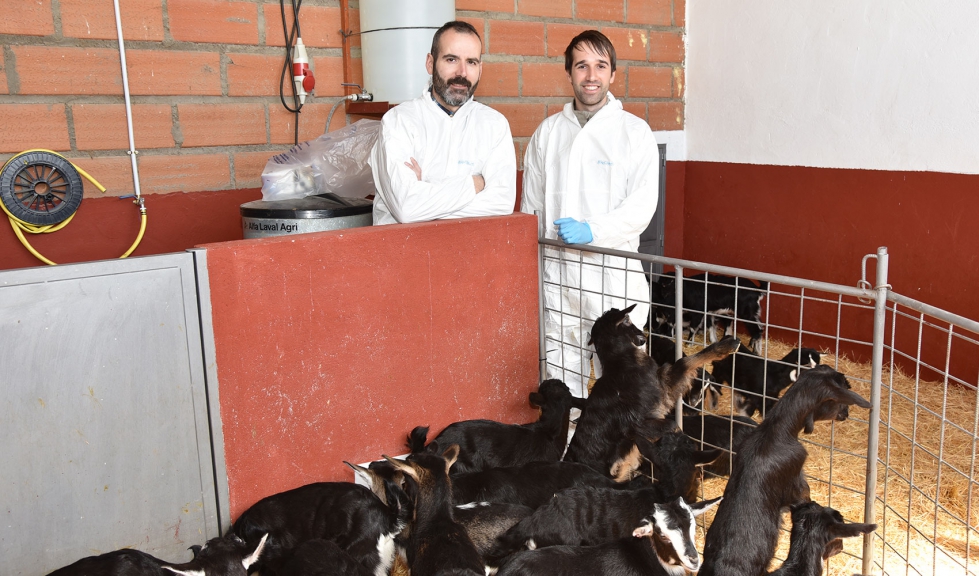 Javier Bezos y �lvaro Roy, dos de los autores de la investigaci�n, junto con un lote de cabritos