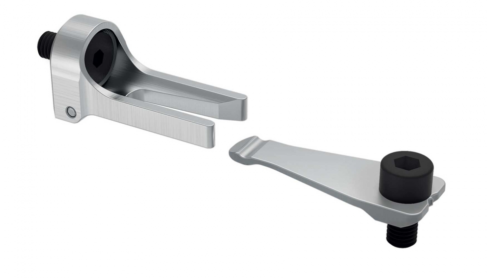 Tope de rodillo de ballesta E 3050, tipo A, para una carrera de deslizamiento ajustable. Foto: Meusburger