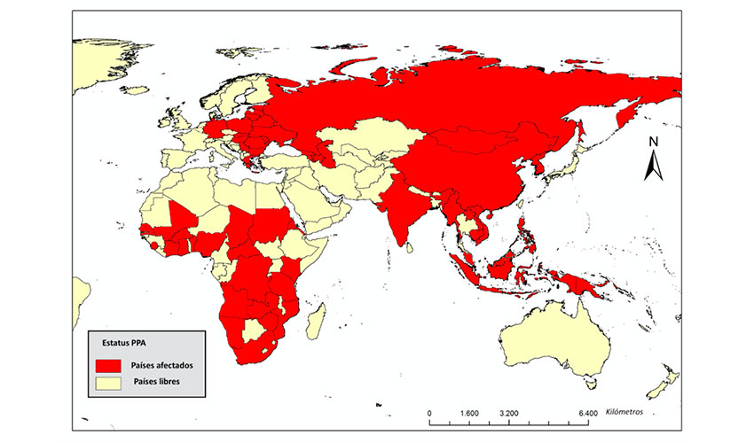 Distribucin de la peste porcina africana. Fuente: Organizacin Mundial de Sanidad Animal (OIE)