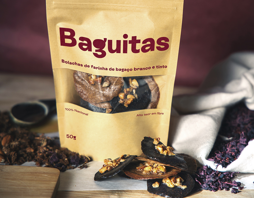 Baguitas (bolacha crocante com farinha de bagao de uva, mel nacional e frutos secos, rica em fibra)