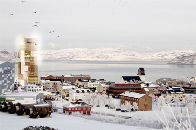 La torre de madera de Kirkenes albergar un centro cultural y la sede de autoridad regional