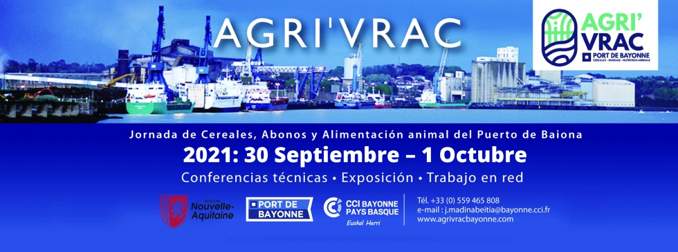 Cartel anunciador de la bolsa de cereales Agri'Vrac 2021, que se celebrar en el Espace de l'Ocan en la localidad vascofrancesa de Anglet...