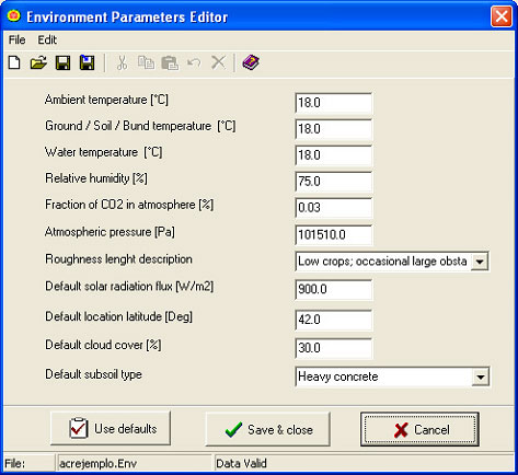 Figura 5: Entrada de los parmetros ambientales de simulacin en el paquete Riskcurves