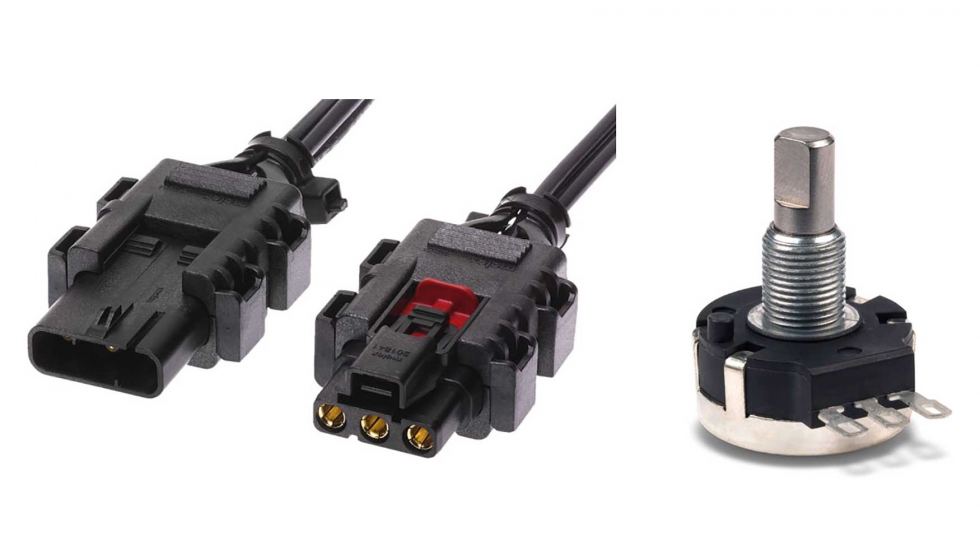 Los ensamblajes de cable Multicat OTS de Molex (izquierda) y los potencimetros PDF241 de Bourns (derecha)