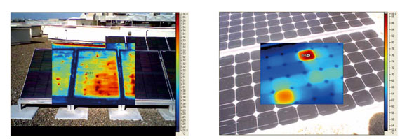 Paneles solares que presentan mltiples puntos y zonas calientes