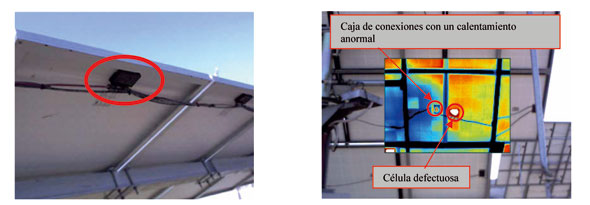 A la izquierda, caja de conexiones y diodos de proteccin; y a la derecha, problemas de calentamiento en celda y caja de conexiones...