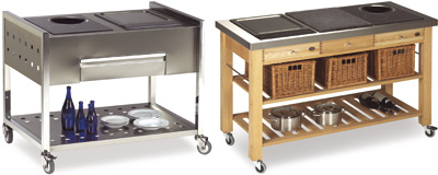 La cocina porttil de Indu+ puede configurarse en un modelo acero inoxidable o en la versin ms rstica en en madera de haya, por ejemplo...