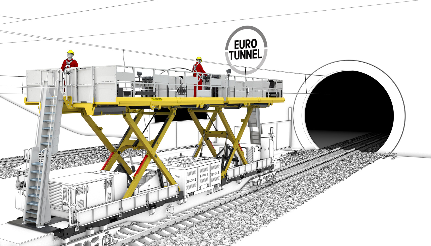 Plataforma elevadora de tijera PA1500 empleada para el mantenimiento del Eurotunnel