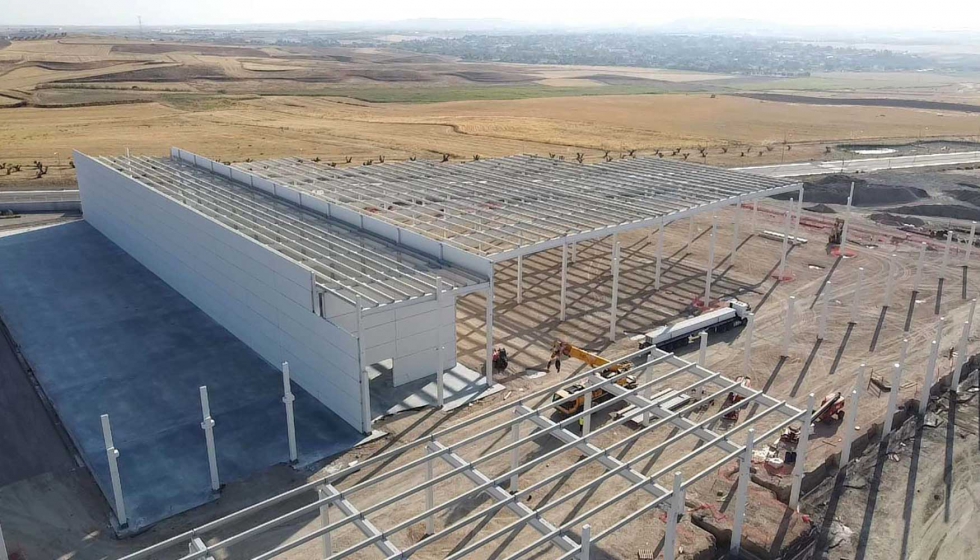 Vista area de las obras de construccin del nuevo centro logstico de Ehlis en Illescas (Toledo)