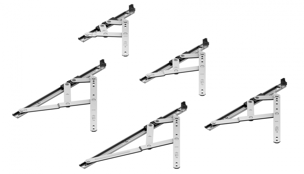 Los compases proyectantes Roto para ventanas proyectantes con un peso de hoja de hasta 180 kg estn disponibles en ocho tamaos de 8a 26 para...