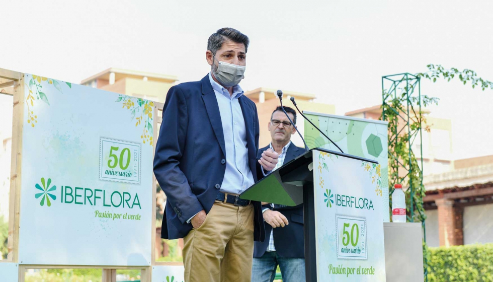 Iberflora celebraba este 2021 su edicin nmero 50. Intervencin de Ral Ferrer y Miguel Bixquert (detrs). Foto: Feria Valencia...