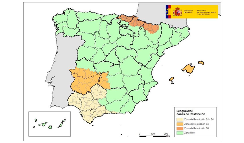 Zonas de restriccin de la lengua azul, a 2 de noviembre de 2021. Fuente: Ministerio de Agricultura, Pesca y Alimentacin (MAPA)...