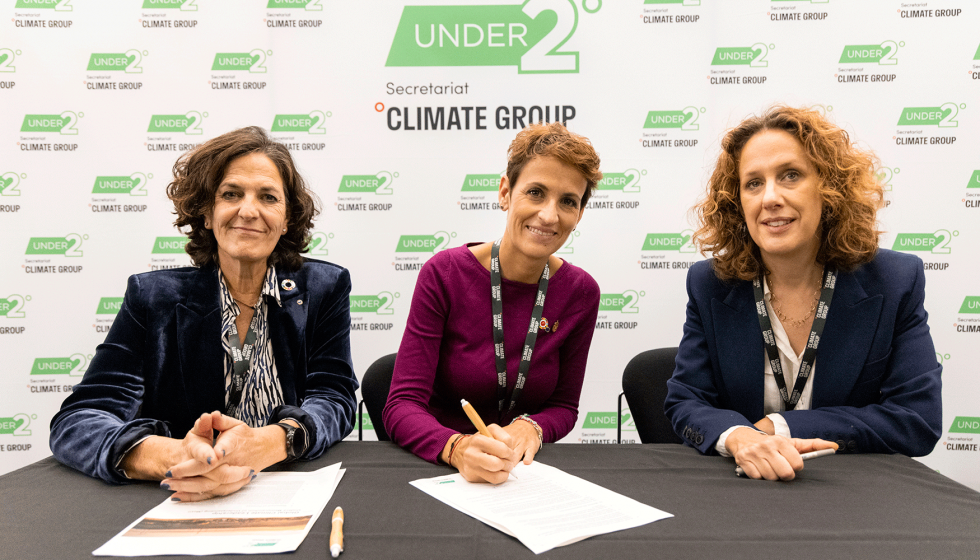 La presidenta Chivite y la consejera de Desarrollo Rural y Medio Ambiente, Itziar Gmez, junto a la consejera delegada de The Climate Group...